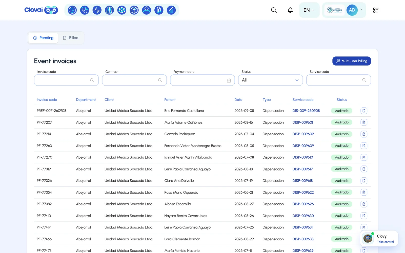 Real Clovai screen — Billing™