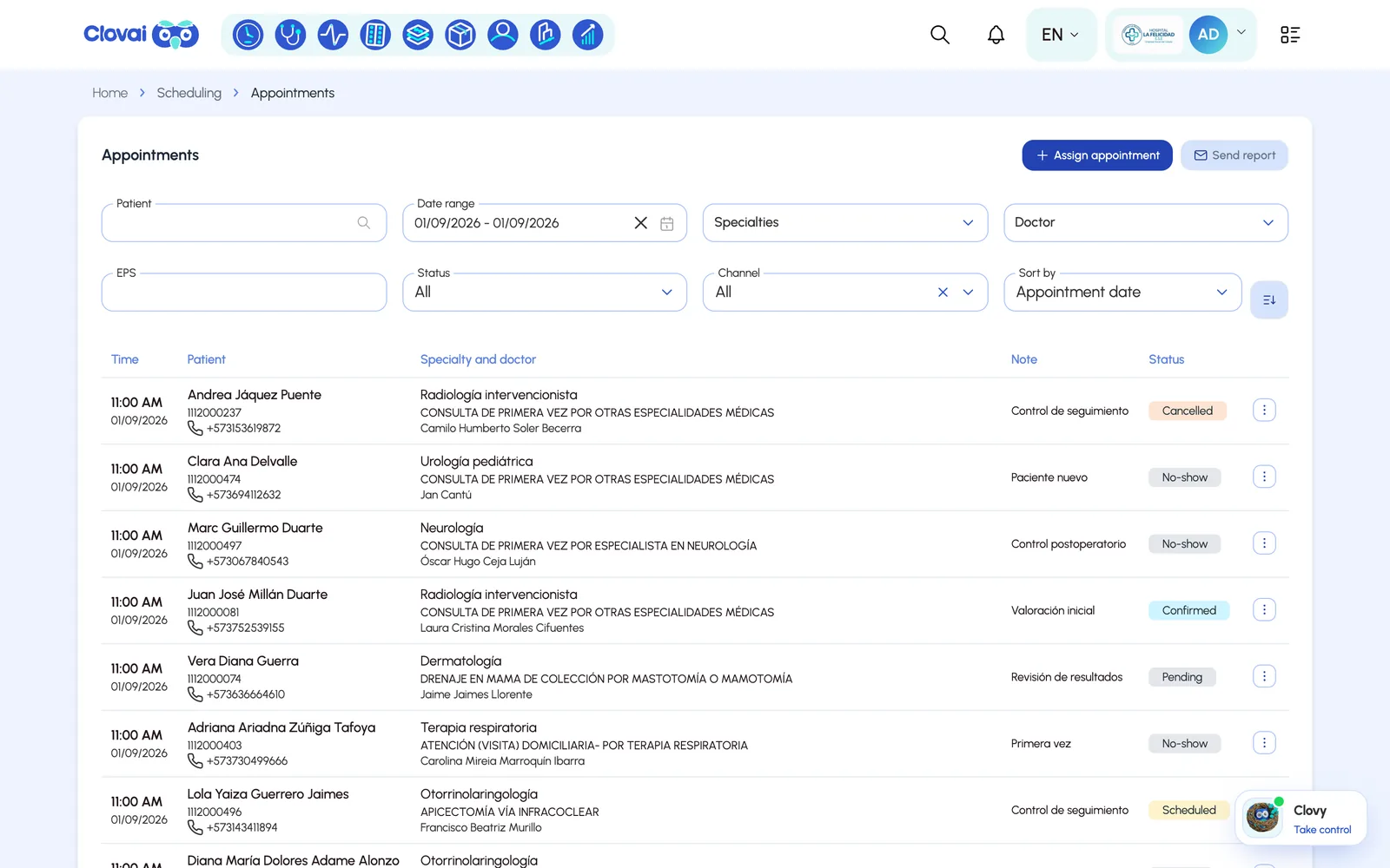 Real Clovai screen — Scheduling™